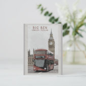 Londen Engeland Big Ben Red Bus Travel Briefkaart (Staand voorkant)