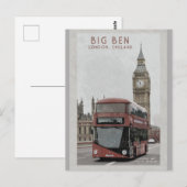  Londen Engeland Big Ben Red Bus Travel Briefkaart (Voorkant / Achterkant)