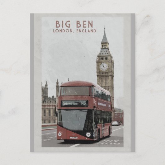  Londen Engeland Big Ben Red Bus Travel Briefkaart (Voorkant)