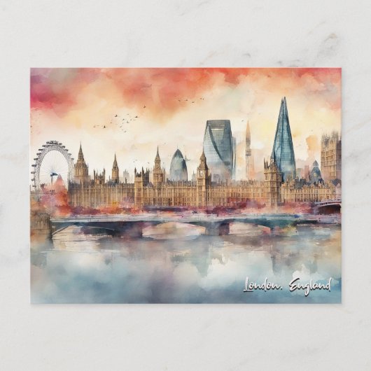 Londen Engeland City Silhouette Waterverf Painting Briefkaart (Voorkant)