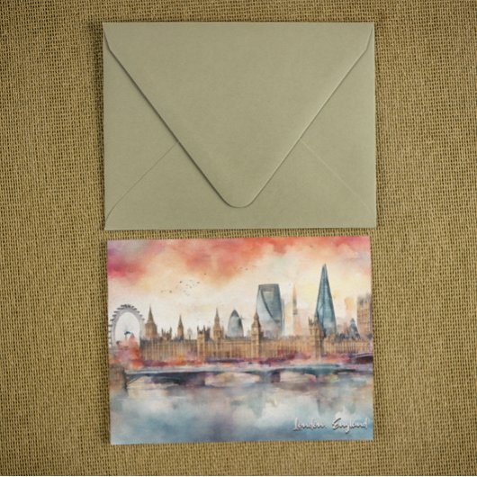 Londen Engeland City Silhouette Waterverf Painting Briefkaart