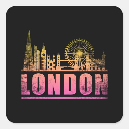 Londen Engeland City Skyline Cityscape Grappig ges Vierkante Sticker (Voorkant)