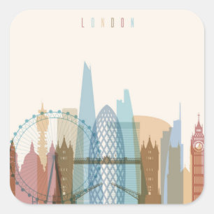 Londen, Engeland   City Skyline Vierkante Sticker