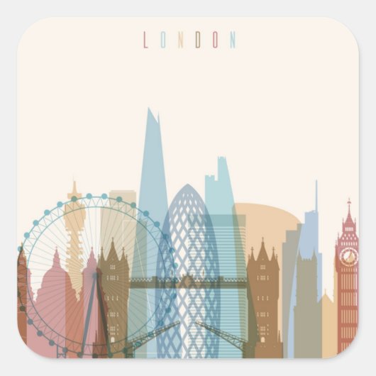 Londen, Engeland | City Skyline Vierkante Sticker (Voorkant)