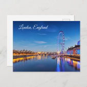 Londen, Engeland, Ferris Wheel en Night Briefkaart (Voorkant / Achterkant)