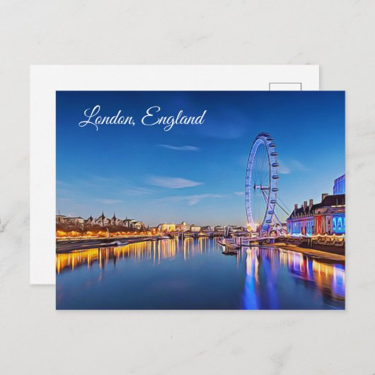 Londen, Engeland, Ferris Wheel en Night Briefkaart (Voorkant / Achterkant)