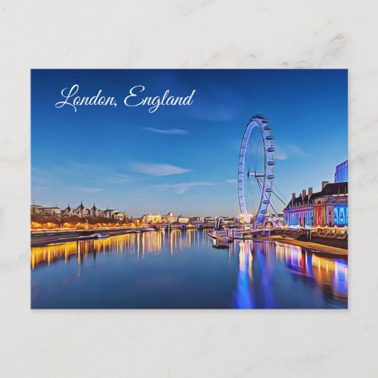 Londen, Engeland, Ferris Wheel en Night Briefkaart (Voorkant)