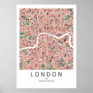 Londen Engeland Kaart Poster | Moderne Stads Muurk