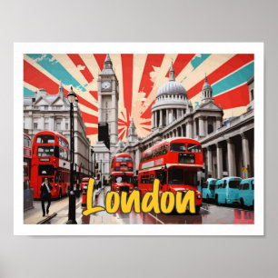 Londen Engeland Pop Art Reisillustratie Poster