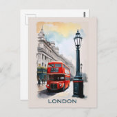 Londen Engeland Red Bus Travel Briefkaart (Voorkant / Achterkant)