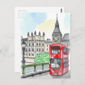 Londen Engeland Red Bus Vintage Travel Briefkaart (Voorkant / Achterkant)