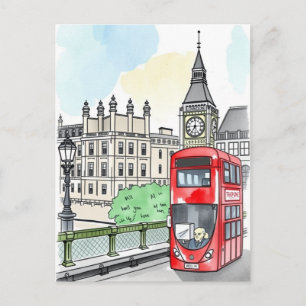 Londen Engeland Red Bus Vintage Travel Briefkaart