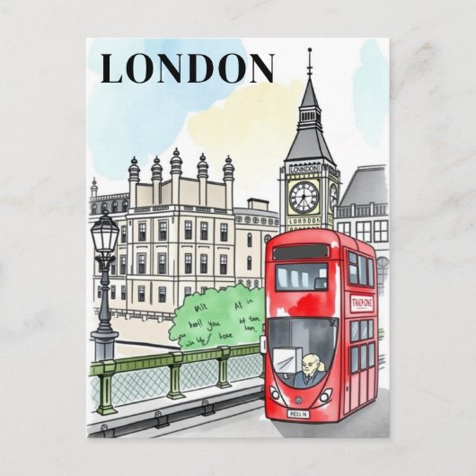 Londen Engeland Red Bus Vintage Travel Briefkaart (Voorkant)