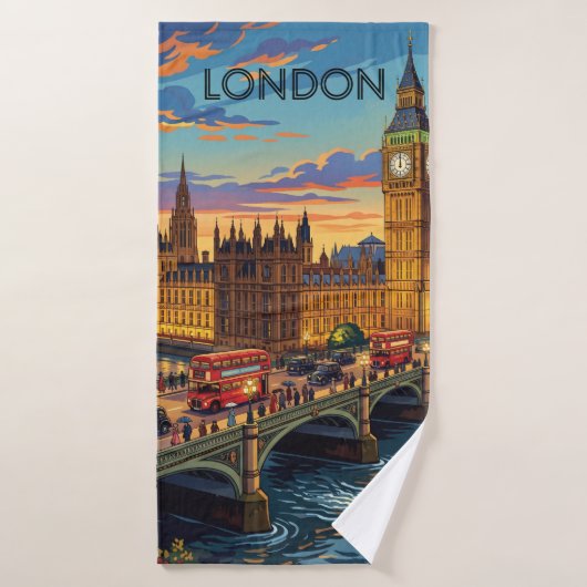 Londen Engeland Reis Kunst Vintage Bad Handdoek (Badhanddoek)