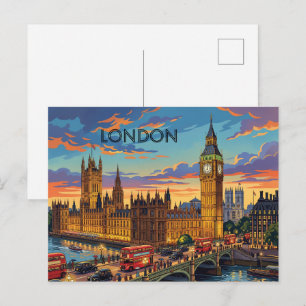 Londen Engeland Reis Kunst Vintage Feestdagenkaart