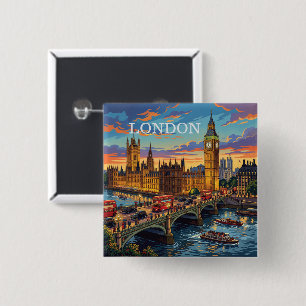 Londen Engeland Reis Kunst Vintage Vierkante Button 5,1 Cm