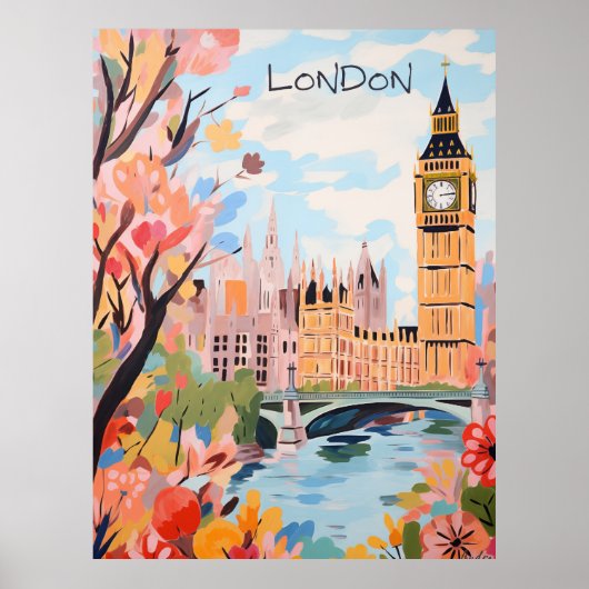 Londen Engeland Reis Stad Schilderen Esthetisch Poster (Voorkant)