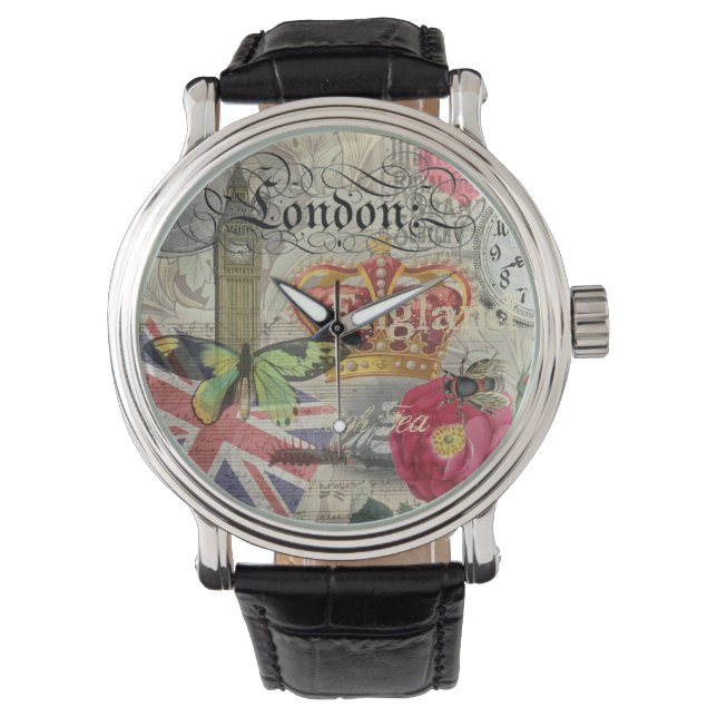 Londen Engeland Reizen Vintage Europa Kunst Horloge (Voorkant)