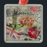 Londen Engeland Reizen Vintage Europa Kunst Metalen Ornament<br><div class="desc">Londen Engeland - Deze prachtige reiscollage bevat alles wat je leuk vindt aan Londen. De collage is het perfecte cadeau voor mensen die graag reizen, en Europese steden zoals Londen, Engeland zijn waar ze voor de lol gaan. Een bestemming voor een stadsvakantie, deze Londense reiscollage is een geweldig cadeau voor...</div>