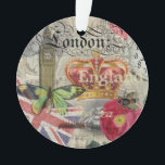 Londen Engeland Reizen Vintage Europa Kunst Ornament<br><div class="desc">Londen Engeland - Deze prachtige reiscollage bevat alles wat je leuk vindt aan Londen. De collage is het perfecte cadeau voor mensen die graag reizen, en Europese steden zoals Londen, Engeland zijn waar ze voor de lol gaan. Een bestemming voor een stadsvakantie, deze Londense reiscollage is een geweldig cadeau voor...</div>
