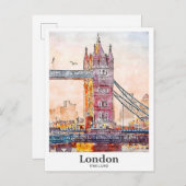 Londen Engeland Reizen Waterverf Hand getekend Briefkaart (Voorkant / Achterkant)