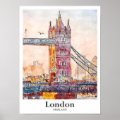 Londen Engeland Reizen Waterverf Hand getekend Poster (Voorkant)