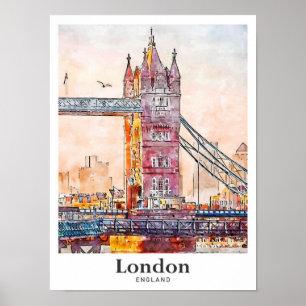 Londen Engeland Reizen Waterverf Hand getekend Poster