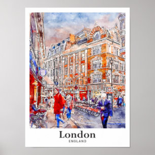 Londen Engeland Reizen Waterverf Hand getekend Poster