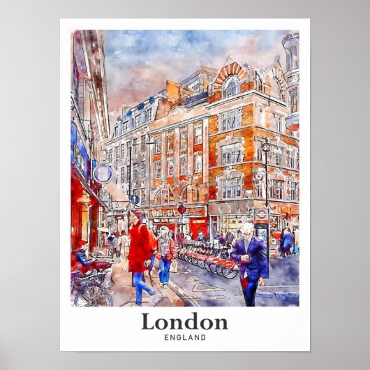 Londen Engeland Reizen Waterverf Hand getekend Poster (Voorkant)