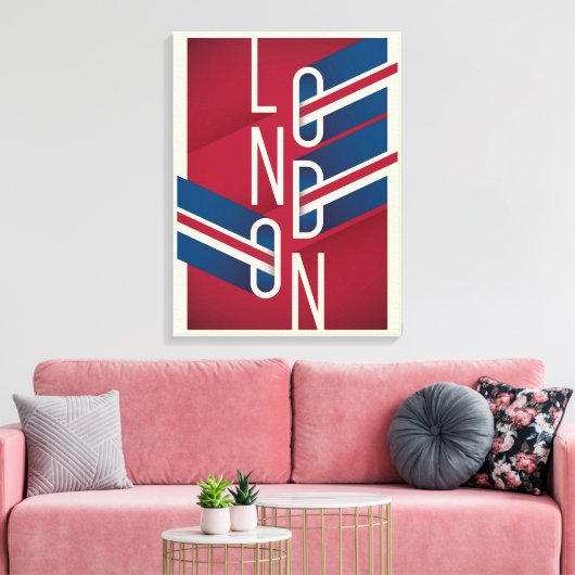 Londen, Engeland | Retro geïllustreerde Typografie Canvas Afdruk (Insitu (Woonkamer))