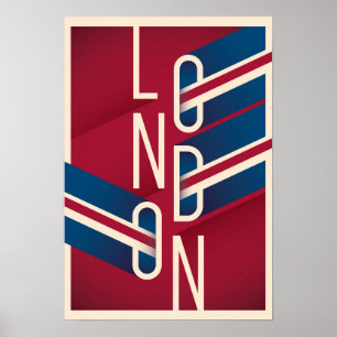 Londen, Engeland   Retro geïllustreerde Typografie Poster