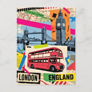 Londen Engeland Retro Pop Art Oude Bus Reizen Briefkaart