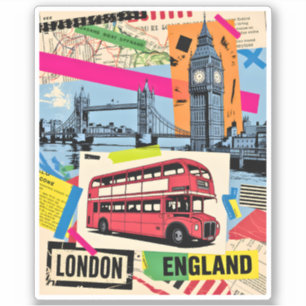 Londen Engeland Retro Pop Art Vintage Bus Reizen Sticker