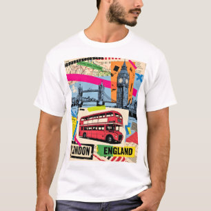 Londen Engeland Retro Pop Art Vintage Bus Reizen T-shirt
