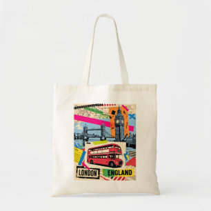 Londen Engeland Retro Pop Art Vintage Bus Reizen Tote Bag
