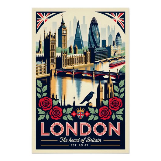 Londen Engeland Retro Reisposter Kunst Perfect Poster (Voorkant)