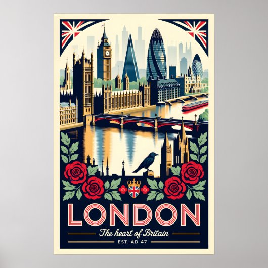 Londen Engeland Retro Reisposter Kunst Poster (Voorkant)