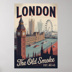 Londen Engeland Retro Silhouette Stadsgezicht Reiz Poster
