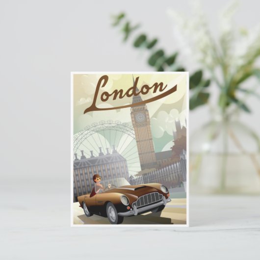 Londen Engeland Retro Travel Art welkom Briefkaart (Staand voorkant)