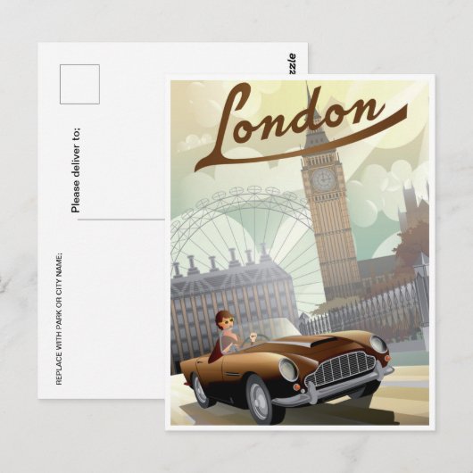Londen Engeland Retro Travel Art  welkom Briefkaart (Voorkant / Achterkant)
