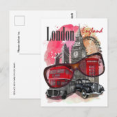 Londen Engeland Retro Travel Art  welkom Briefkaart (Voorkant / Achterkant)