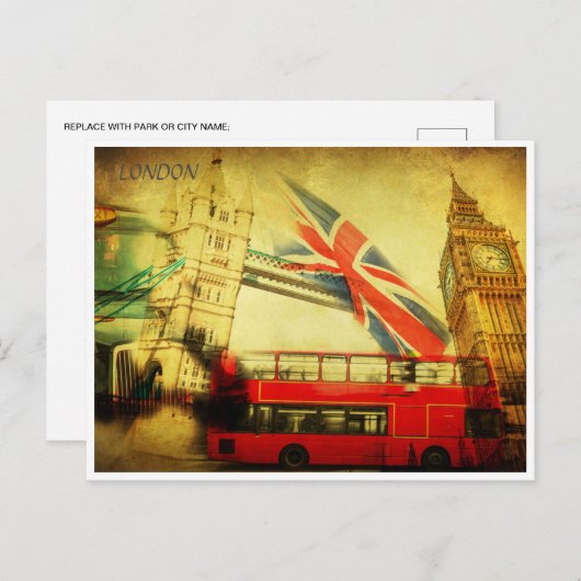 Londen Engeland Retro Travel Art  welkom Briefkaart (Voorkant / Achterkant)