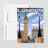 Londen Engeland Retro Travel Art  welkom Briefkaart (Voorkant / Achterkant)