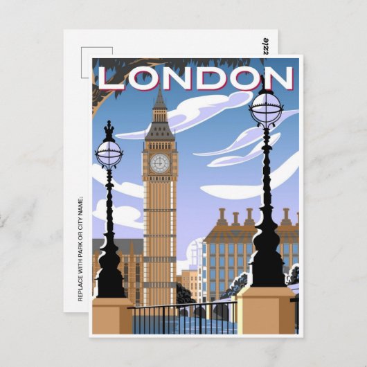 Londen Engeland Retro Travel Art  welkom Briefkaart (Voorkant / Achterkant)