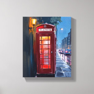 Londen Engeland Rode Telefooncel Reis Schilderij Canvas Afdruk