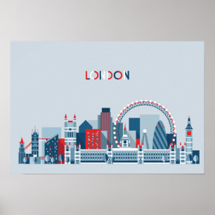 Londen, Engeland   Rode, witte en blauwe skies Poster