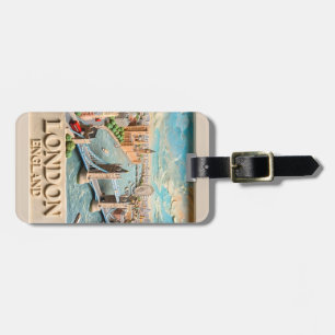 Londen Engeland Silhouet Vintage Textuur Reis Kuns Bagagelabel