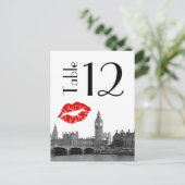 Londen Engeland Skyline Kiss BW Tafelnummer Kaart (Staand voorkant)