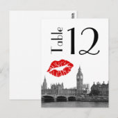 Londen Engeland Skyline Kiss BW Tafelnummer Kaart (Voorkant / Achterkant)