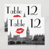 Londen Engeland Skyline Kiss BW Tafelnummer Kaart (Voorkant / Achterkant)